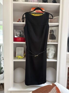 Polo by Ralph Lauren Black Sleeveless Midi Sheath Dress with Waist Detail